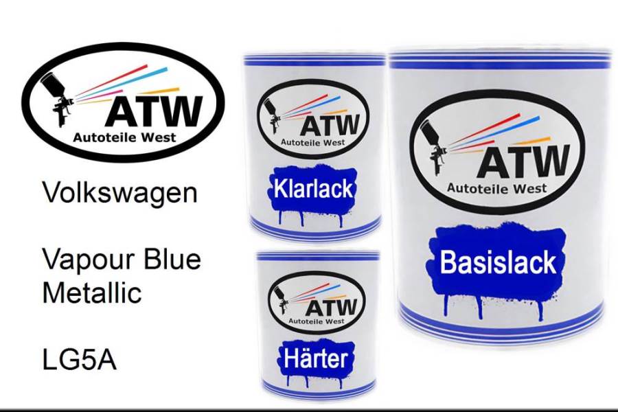 Volkswagen, Vapour Blue Metallic, LG5A: 1L Lackdose + 1L Klarlack + 500ml Härter - Set, von ATW Autoteile West.